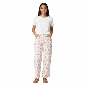 Liz Claiborne Womens Size 12 Floral Print Pants‎ Cream with Pink Flowers Casual